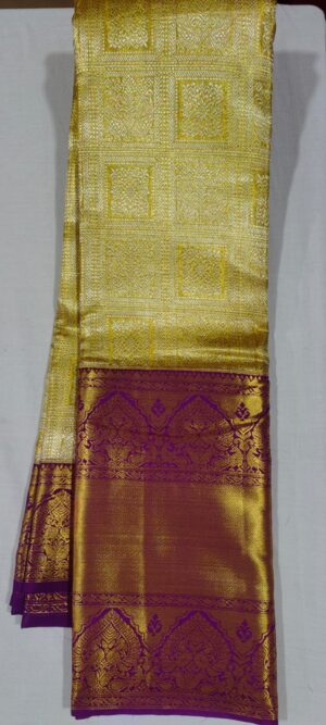 LL1010 Gold wedding saree online at Hyderabad Bangalore in contrast 12 inches purple border