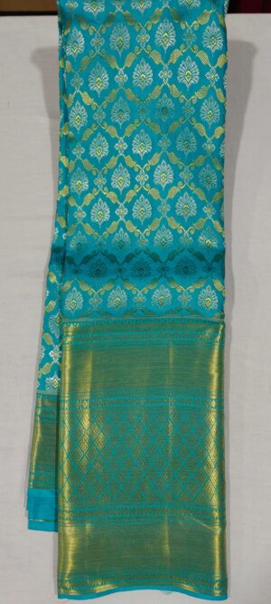 LL1008 Ananda blue wedding silk saree at Hyderabad Bangalore in 12 inches border