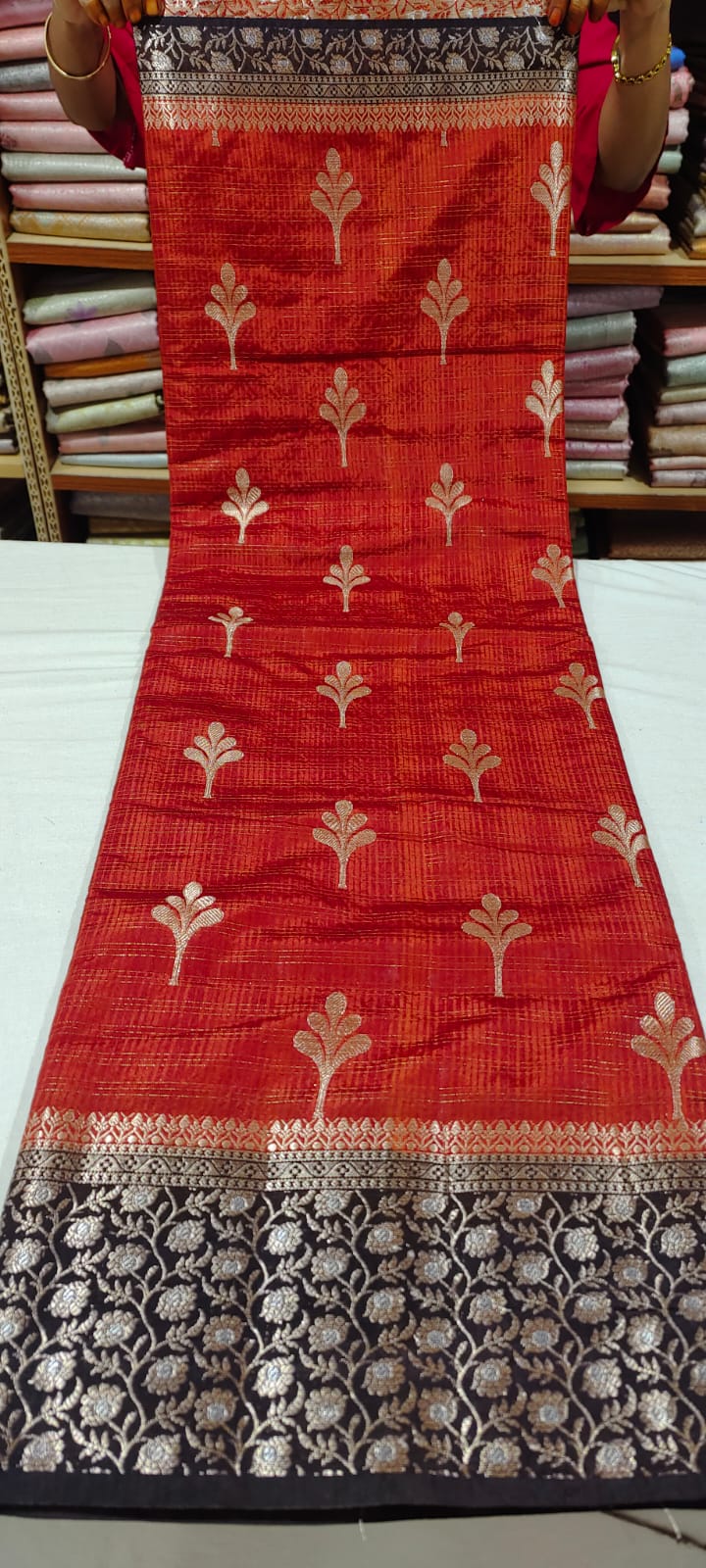 PP3002 Rust Orange Banarasi silk saree online at Hyderabad Bangalore contrast black border