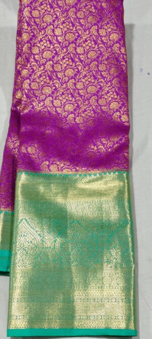 EE1027 Purple kanchi pattu sarees online at Hyderabad Bangalore contrast green border