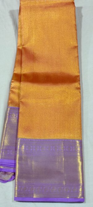 MM2021 Rust Orange kanchipuram wedding silk saree online at Hyderabad Bangalore contrast Lavender border