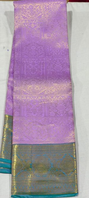 MM2022 Lavender kanchipuram Wedding silk saree online at Hyderabad Bangalore contrast Rama green border