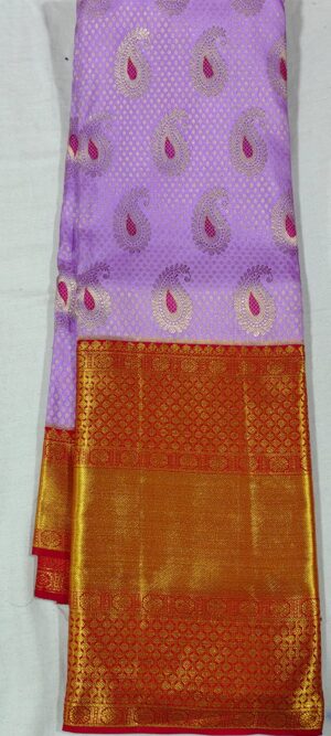 MM2024 Lavender kanchipuram Wedding Silk saree online at Hyderabad Bangalore contrast Red border