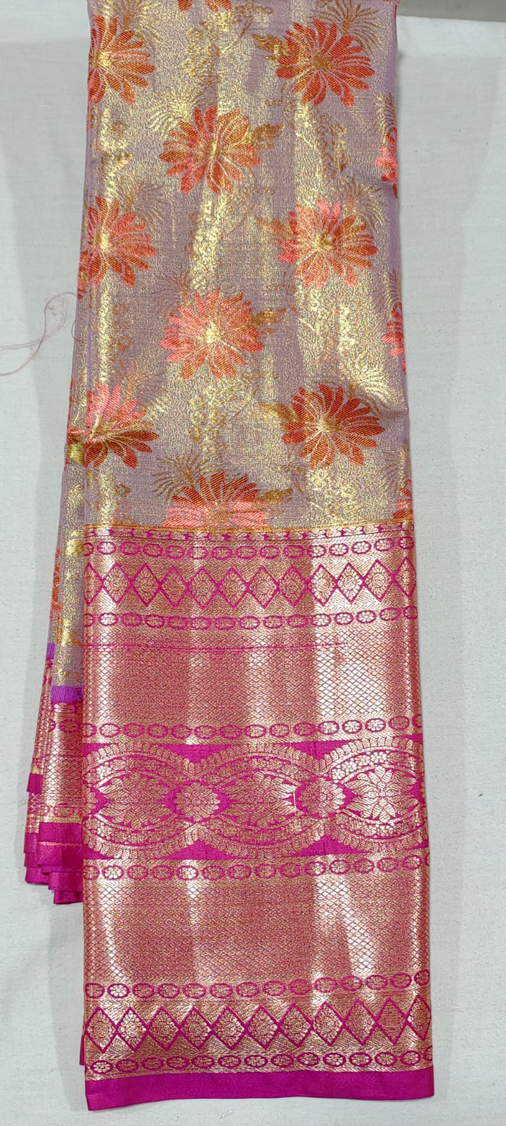DD1031 Lavender gold kanchi pattu saree online at Hyderabad Bangalore contrast pink border