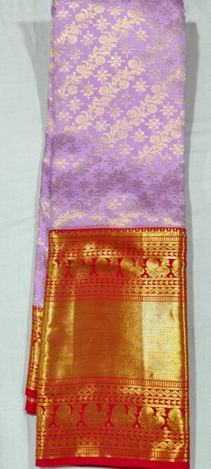 MM1023 Lavender Kanchipuram wedding silk saree online at Hyderabad Bangalore contrast Red border