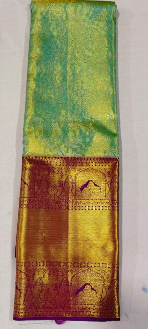 MM1021 Pista green Kanchipuram wedding silk saree online at Hyderabad Bangalore contrast purple border