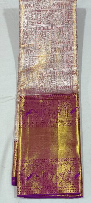MM2026 Lavender kanchipuram wedding silk saree online at Hyderabad Bangalore contrast purple border
