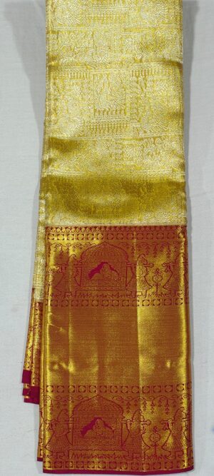 MM2025 Gold kanchipuram wedding silk saree online at Hyderabad Bangalore contrast maroon border