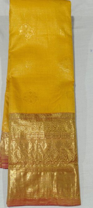 DD2002 Mustard yellow kanchi pattu saree online at Hyderabad Bangalore light choclet border