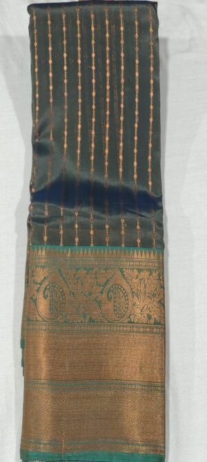 DD2004 Bottle green kanchi pattu saree online at Hyderabad Bangalore contrast Rama green border