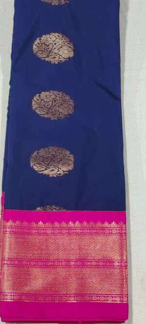 AA1021 Navvy blue kanchi pattu saree online at Hyderabad Bangalore contrast pink border