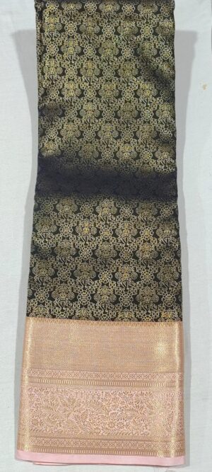 GG1014 Black kanchi pattu saree online at Hyderabad Bangalore contrast Peach border