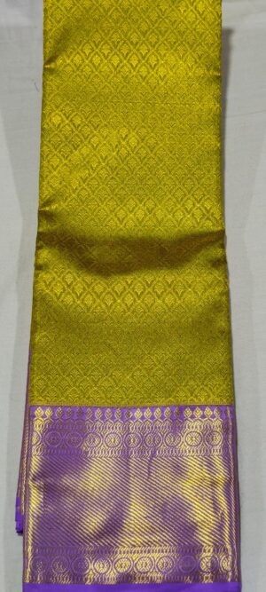 LL2007 Lemon yellow kanchipuram wedding silk saree online at Hyderabad Bangalore contrast Lavender border