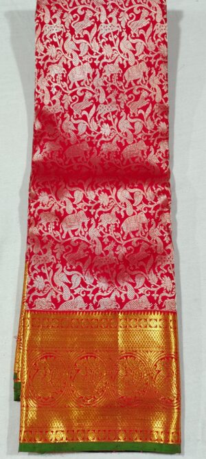 LL2006 Red kanchipuram silk saree online at Hyderabad Bangalore contrast green border