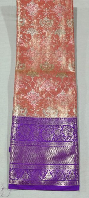 LL2024 Peach Kanchi pattu saree online at Hyderabad Bangalore contrast violet border