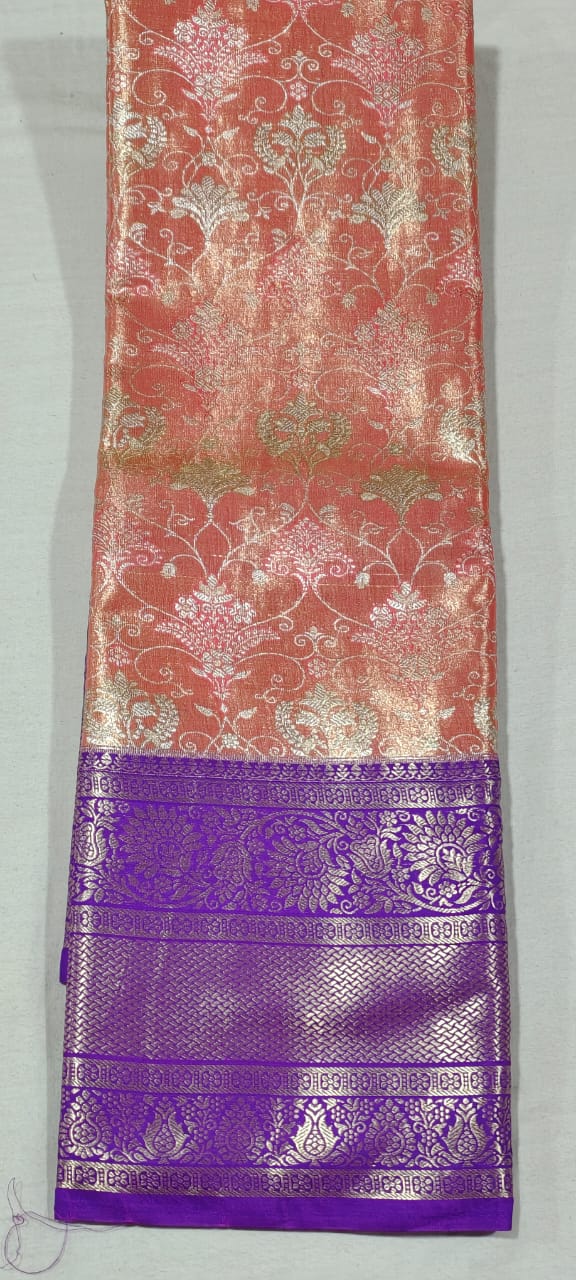 LL2024 Peach Kanchi pattu saree online at Hyderabad Bangalore contrast violet border