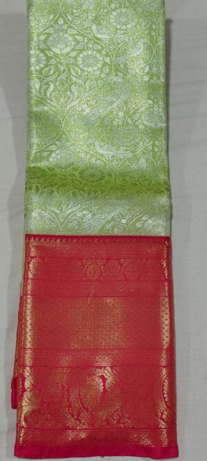 JJ2023 Pista green kanchi pattu saree online at Hyderabad Bangalore contrast Onion pink border