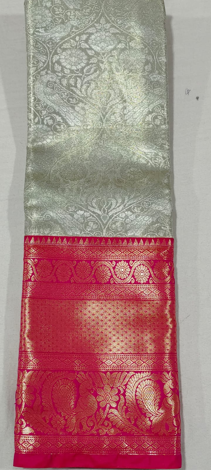 JJ2021 Pista green kanchi pattu saree online at Hyderabad Bangalore contrast pink border