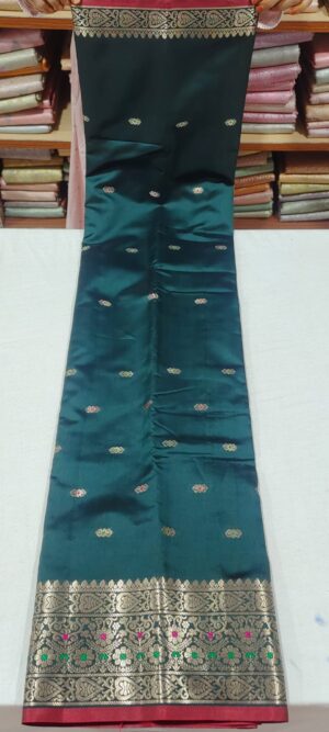 PP3008 Bottle green silk saree online at Hyderabad Bangalore contrast maroon border