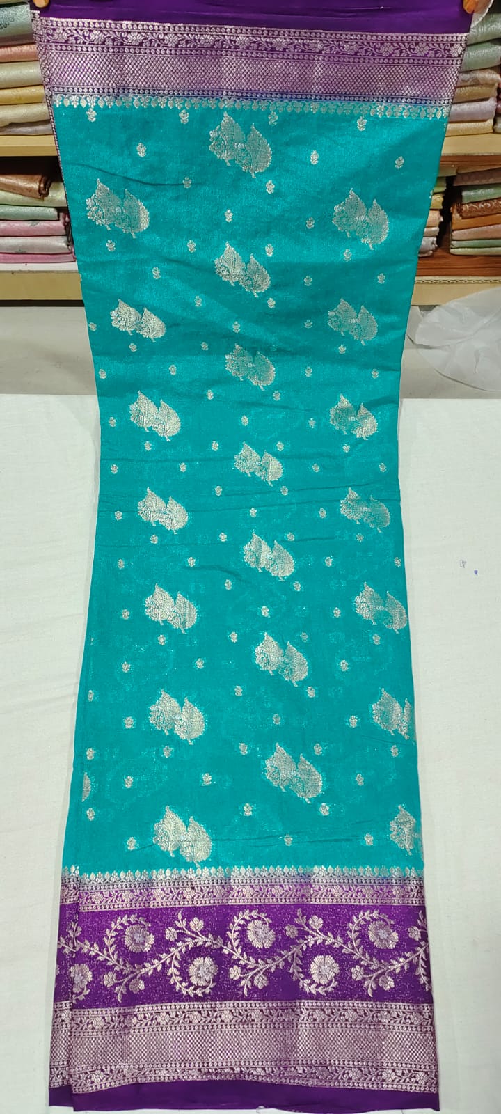 PP3005 Rama green silk saree online at Hyderabad Bangalore contrast purple border