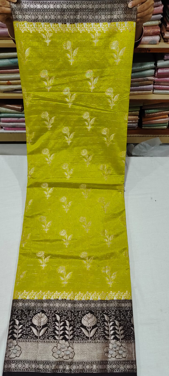 PP3003 Lemon yellow silk saree online at Hyderabad Bangalore contrast black border