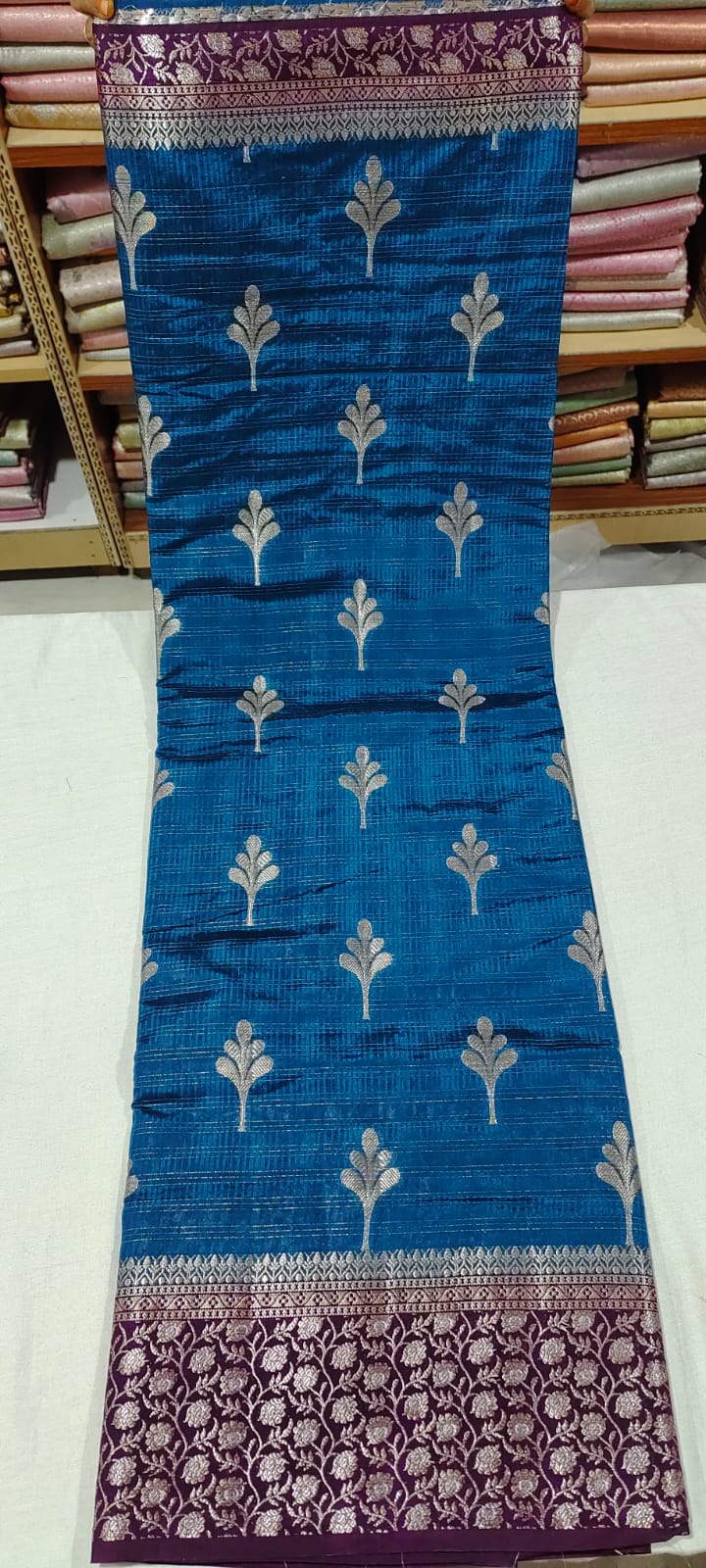 PP3001 Rama Blue silk saree online at Hyderabad Bangalore contrast purple border