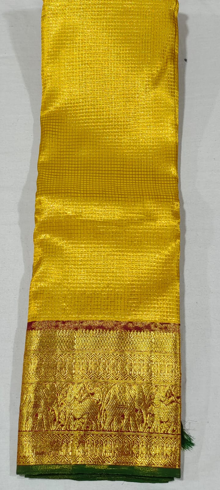 LL2021 Yellow gold kanchipuram wedding silk saree online at Hyderabad Bangalore contrast maroon border