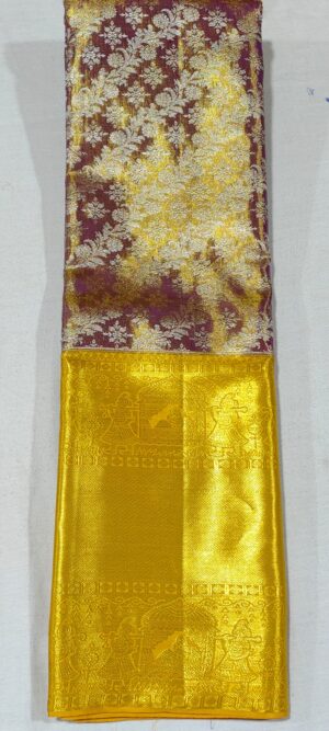 LL2022 Lavender kanchipuram wedding silk saree online at Hyderabad Bangalore contrast Mustard border