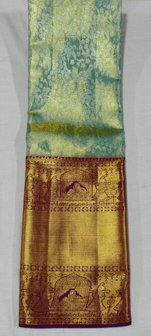 LL2023 Pista green Kanchipuram wedding silk saree online at Hyderabad Bangalore contrast purple border