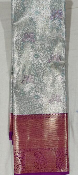 DD2010 Ananda blue Kanchi pattu saree online at Hyderabad Bangalore contrast megenta border