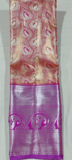 DD2008 Peach Kanchi pattu saree online at Hyderabad Bangalore contrast Lavender border