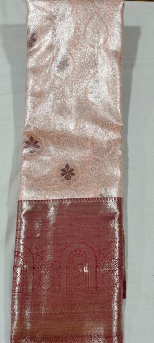 DD2006 Peach kanchi pattu saree online at Hyderabad Bangalore contrast maroon border