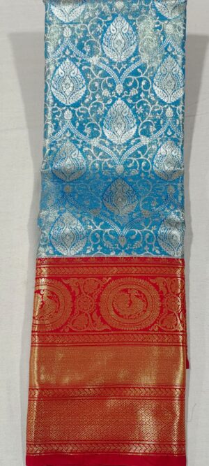 JJ1023 Ananda blue kanchi pattu saree online at Hyderabad Bangalore contrast Red border