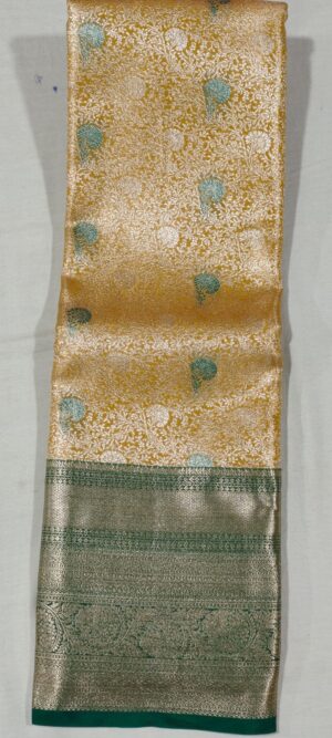 HH1019 Gold kanchi pattu saree online at Hyderabad Bangalore contrast green border