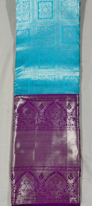 NN1009 Ananda blue kanchipuram silk saree online at Hyderabad Bangalore contrast purple border