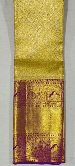 NN2008 Gold kanchipuram wedding silk saree online at Hyderabad Bangalore contrast purple border