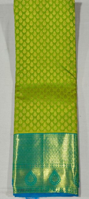 NN2012 Parrot green kanchipuram wedding silk saree online at Hyderabad Bangalore contrast Ananda blue border