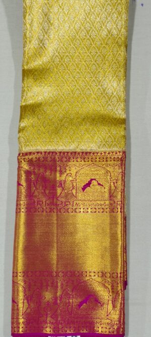 NN2016 Gold kanchipuram wedding silk saree online at Hyderabad Bangalore contrast pink border