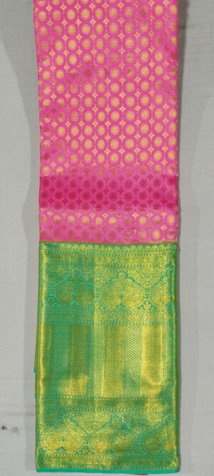 NN2002 Peachish pink Kanchipuram wedding silk saree online at Hyderabad Bangalore contrast rama green