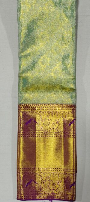 NN2005 Pista green Kanchipuram wedding silk saree online at Hyderabad Bangalore contrast purple border