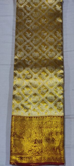 NM2003 Gold kanchipuram wedding silk saree online at Hyderabad Bangalore contrast red and green border