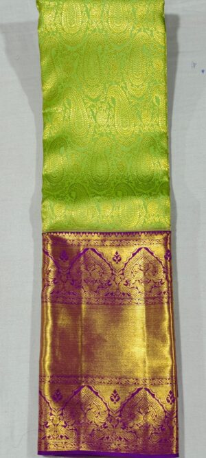 MM2030 Parrot green kanchipuram wedding silk saree online at Hyderabad Bangalore contrast purple border